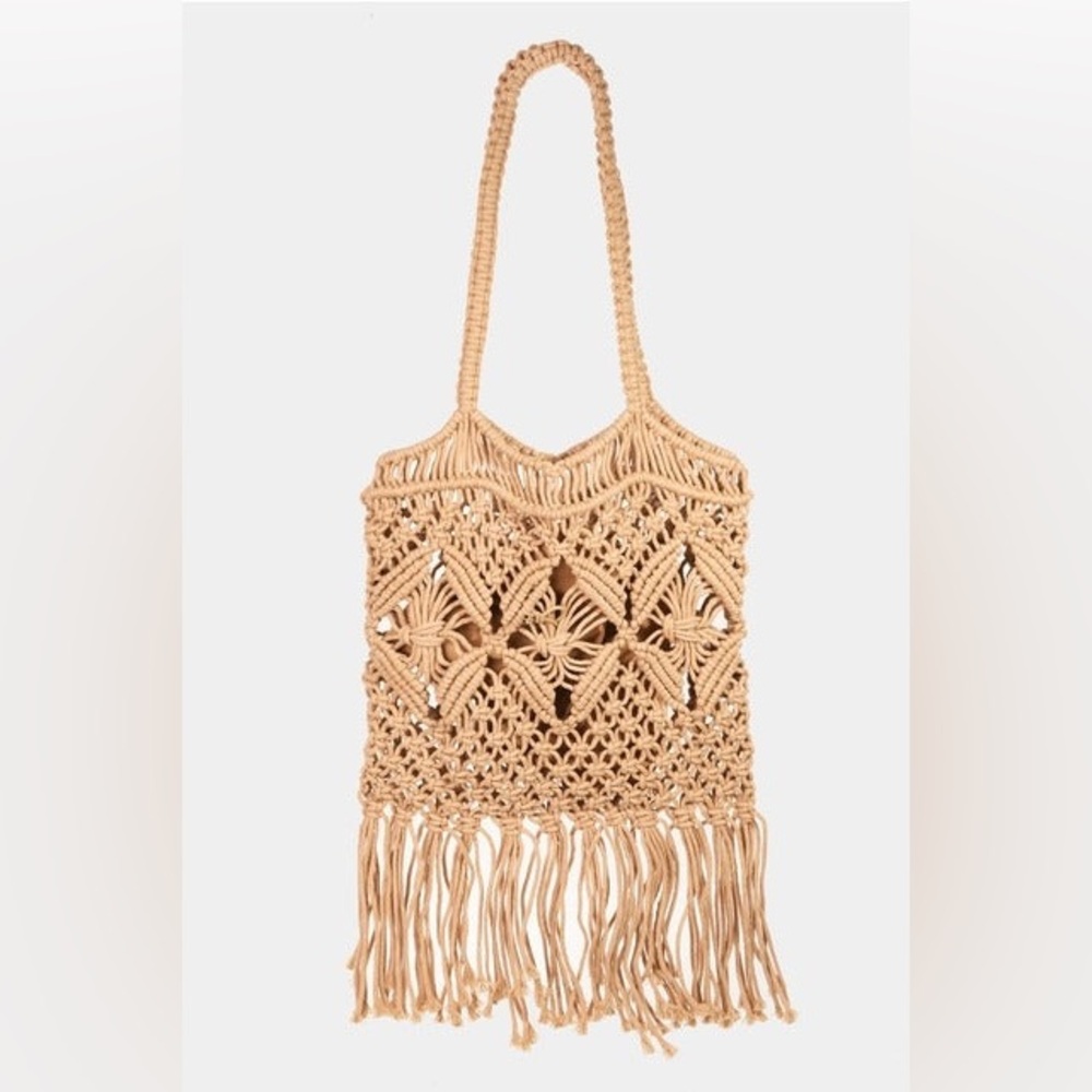 Woven Macramé Fringe Tote Bag